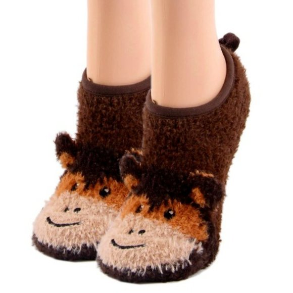 Monkey Around | Women's Funny Fluffy House Slippers Socks - Picture 1 of 3